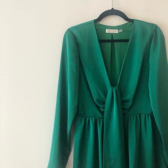 Ramy Brook Takos Tie Detail Green Satin Mini Dress - Picture 3 of 7